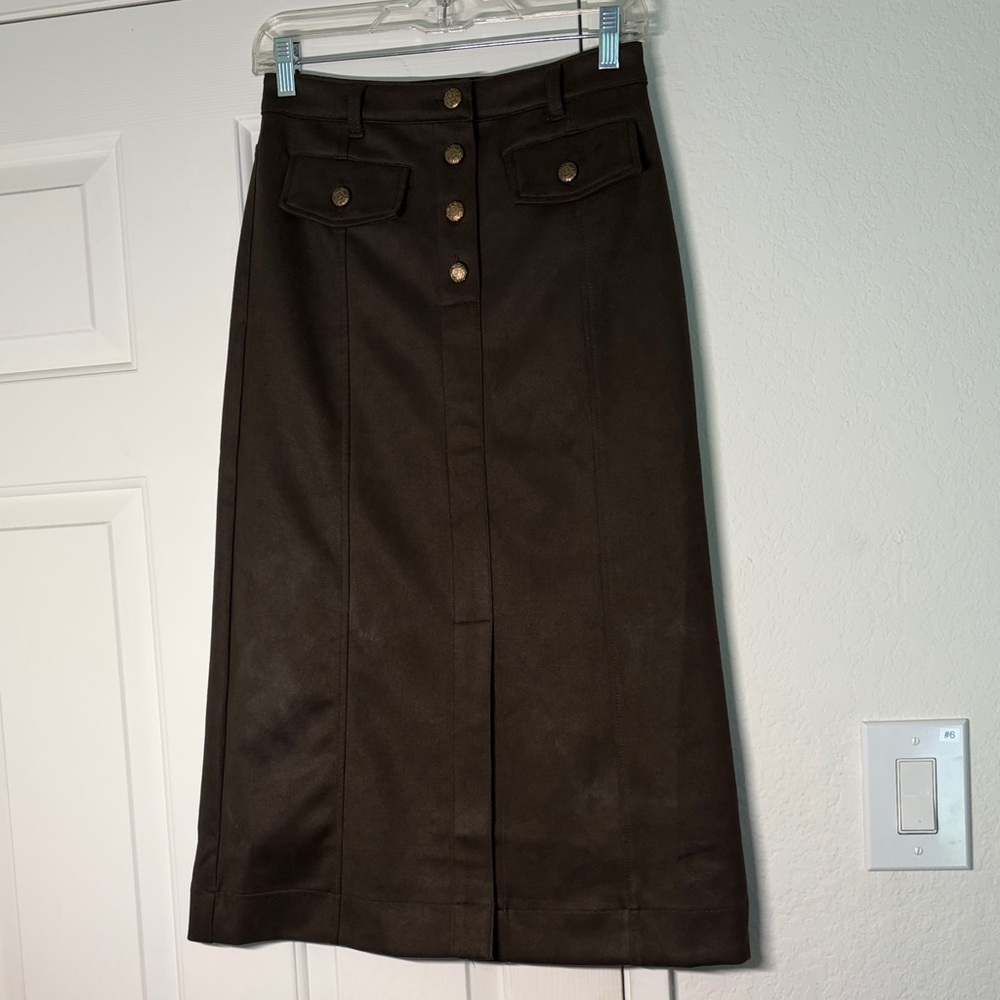 Monsoon Women's Suedette Skirt with Button Detail